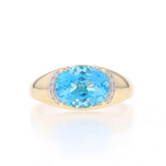 Yellow Gold Blue Topaz Diamond Ring - 14k Oval 3.58ctw East-West